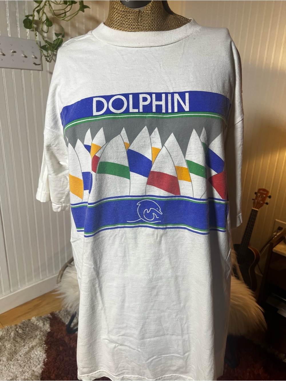 White Graphic Sailboat Crewneck T-Shirt